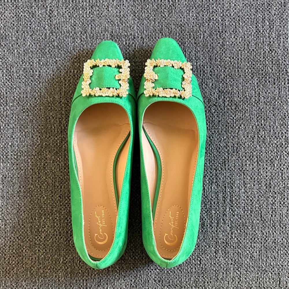 Cato Emerald Flats with Crystal Buckle